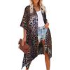 HIKARO Marchio Amazon - HIKARO Cardigan Lungo Donna Kimono Floreale Spiaggia Copricostume Bikini da Spiaggia, Stampa Leopardata, Taglia Unica