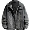 Generic Giacca di jeans nera da uomo, taglie forti, tinta unita, a maniche lunghe, con colletto rovesciato, jeans