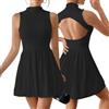 AOWVUTS Vestito Sexy Donna Mini Abito Elegante Senza Maniche Vestito Corto da Sera Senza Schienale A-Line Abito Nero Increspato Aderente Bodycon Estivo per Party Cocktail Festa Discoteca