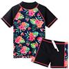 ZNYUNE Ragazze Sunwear - Bambina Bambini Junior Maniche Corte Due Pezzi Costumi Bagno da Maglietta e Pantaloncini Rash Guard Anti UV UPF 50+ Set Spiaggia