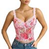 LEACOOLKEY Corsetto da Donna in Pizzo Bustier Sexy Trasparente a Fiori Top Corto Elegante in Rete con Lacci Corpetto Top Modellante per Uscite, Appuntamenti, Feste e Festival Musicali