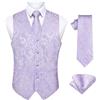 Enlision Gilet da Uomo Elegante Paisley Jacquard Gilet Viola da Abito Cravatta e Fazzoletto Set per Festa Sposa