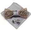 Cyriacus Set di Papillon in Legno, contiene Papillon e Gemelli, Sciarpa Quadrata (3 PCS), Design unico traforato, Adatto per l'uso in più scene
