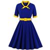 IMEKIS Abito da donna vintage anni '50, anni '60, a maniche corte, con scollo a V, linea retrò, con cintura, elegante vestito da cocktail Blu XL