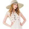 Feelorna Cappello da sole per donna, cappello di paglia pieghevole a tesa larga, cappello estivo per esterni, protezione solare, cappello da spiaggia con nastro antivento e nastro di, beige, Taglia