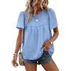 CMTOP Camicia Donna Estiva Manica Corta Elegante Girocollo Blusa Boho Pizzo Maglietta Casual Loose Tinta Unita Tunica Shirt Top (Blu, L)