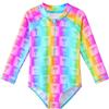HUAANIUE Ragazze Bambini 1 Pezzo Costume da Bagno Anti-UV UPF 50+ Bambini Ragazze Costume da Bagno con Pantaloni triangolari e Maniche Lunghe 4-11 Anni
