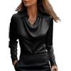 SHINROAD Camicia casual da donna, vestibilità larga, colletto in raso, camicetta a pelo lungo con leggera, per abbigliamento quotidiano, stile a pendolo versatile, tessuto morbido unico, Nero , m