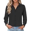 IECCP Camicetta da donna a maniche lunghe, slim fit, formale, con bottoni, anti-grinze, elasticizzata, per lavoro e ufficio, casual, 2025, Nero , XXL