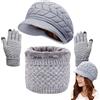 CheChury Inverno Berretto in Maglia Guanti Sciarpa Set Guanti Touch Screen Donna 3 Pezzi Caldo Guanti e Sciarpa Cappello Maglia con Sciarpa,Grigio,Taglia unica