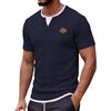 Generico Camicia da Uomo Tessuto a Rilievo Due Falsi a Maniche Corte Casual Maglietta alla Moda Colletto Leggero Traspirante Vacanze Camicia Estiva per Palestra
