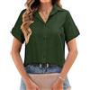 Zeagoo Camicia da Donna 100% Cotone a Maniche Lunghe Elegante Casual Bottoni Tinta Unita a Maniche CortaTasche sul Petto Verde S