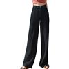 Generisch Pantaloni casual da donna in cotone e lino a vita alta, gamba larga gamba dritta pantaloni donna taglia 56, Nero , M