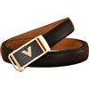 WRJAHCG Cintura Donna Moda Cricchetto, Cinture Donna Regolabile, Cintura Sottile in Vera Pelle con Fibbia Automatica Decorativa in Lega Quadrata con Motivo Lettere V,Nero,95CM/37.4''