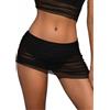 SHEKINI Irregolare Donna Gonna da Nuoto Vita Alta Bikini Gonna Maglia Arricciato Bikini Gonna Corta(XL, Nero)