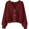 LOIJMK Cardigan da donna, corto, elegante, a maglia grossa, bianco, a maniche lunghe, tinta unita, con scollo a V, bottone, aperto, frontale, invernale, basic
