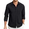HISDERN Camicie in Lino e Cotone Uomo Manica Lunga Causal Bottoni Regular Fit Estiva Leggere Camicia Spiaggi Shirts con Taschino
