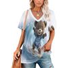 KETAFOUND Maglietta a Maniche Corta da Donna Orsetto Che Fa Surf Top Oversize con Scollo a V Stile Cartone Animato Basic Casual da Spiaggia Morbido Traspirante Maglia Estive