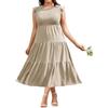 heekpek Vestito Estivo Donna Taglie Forti Abito Lungo Eleganti Vestiti Girocollo con Manica a Volant Elastica Vita Casuale Ampio Abiti da Mare Spiaggia A Linea