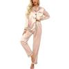 Ekouaer Pigiama da Donna in Raso, a Maniche Lunghe, con Bottoni, Biancheria da Notte con Scollo a V, Set da Due Pezzi