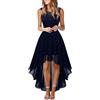 Duohropke Abito da cocktail da donna, elegante, lungo, senza maniche, in pizzo, a pieghe, a vita alta, slim fit, in chiffon, abito da festa, abito da damigella d'onore