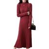 Ailaile 100% lana maglione vestito donna collo alto Pit strisce slim scollo a V manica lunga Pullover A-line abito lavorato a maglia, Oro rosso., M