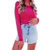 NBBNYJ Body donna elegante a maniche lunghe bodysuit sexy Rose Strass aderente top Maglia trasparente elasticizzato girocollo leotard lingerie Rose S