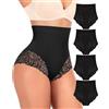 MIOTAN Biancheria intima da donna a vita alta leggera controllo pancia pizzo mutandine da donna copertura completa taglio alto nylon confezione da 4 S-XXL