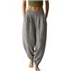 Generic Pantaloni harem da donna, taglio alto, misto cotone e lino, pantaloni leggeri, per yoga, viaggi e spiaggia, colore: nero