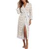 PrinStory Accappatoio da donna lungo, maniche a 3/4, leggero, scollo a V, kimono, biancheria da notte con cintura, L