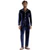Generisch Pigiama da uomo in velluto, a maniche lunghe, con bottoni, scollo a V, in due pezzi, in morbido pile invernale, classico loungewear