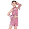SEAUR Ragazze Metallic Crop Top Paillettes Balletto Danza Set Hip Hop Jazz Short Shiny Tank Top Bambini Rumba Hip Hop Outfits Braccialetti