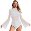 inhzoy Body da Ginnastica e Danza Classica Donna Manica Svasata Body da Balletto Ballo Latino Americano con Strass Leotards Jumpsuit Tutina Bodysuit da Pattinaggio Artistico Bianco S
