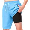 MEILONGER Costume da bagno per ragazzi 2 in 1, pantaloncini da bagno per bambini, ad asciugatura rapida, boardshorts, con biancheria intima interna a compressione, coulisse regolabile, 176