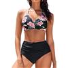 heekpek Costume Donna Due Pezzi Vita Alta Bikini Mare Costumi da Bagno Donna Curvy Push Up Imbottito Scollo a V Crociato Davanti Swimsuit, B, S