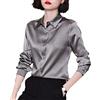 Generic Camicia da donna con bottoni a maniche lunghe camicie in raso di seta camicette da donna, Grigio, XL