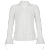 Generic Camicia a Maniche Lunghe a Maniche Lunghe con Colletto a Polo Americana con Bottoni nascosti Tipo Cardigan con Pieghe e Spacco a Campana da Donna-Bianco-S