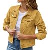 Generico Denim Jacket Donna Slim Fit con Bottoni e Colletto Rovesciato Retrò Giacca di Jeans Invecchiato Trapuntatura Jacket Taglie Forti con Strass per Le Mezze Stagioni (Yellow, L)