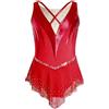 inhzoy Body da Pattinaggio Artistico Bambina Vestito da Balletto Danza Classica Ballerina Senza Maniche Body Ginnastica Artistica Costume da Ballo Latino Americano Tango Rosso 13-14 anni