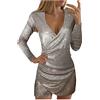 Nuqqichongtian Tubino Donna Nero Corto Eleganti Vestito Elegante Vestitino Lunghe Sexy Maniche Stellato Maniches-Lunghes Capodanno Vestiti