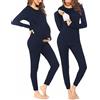 Ekouaer Pigiama Donna Abito Girocollo Premaman da Donna Gravidanza Pigiama Allattamento Invernale Manica Lunga Morbido, Blu Navy, M