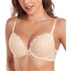 DotVol Reggiseno Push Up Donna con Ferretto Fiori Pizzo Ciotole Biancheria Intima Imbottita Elegante T-Back Reggiseno Beige 3D