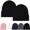 Fjquamitix 2 confezioni di berretti unisex lavorati a maglia invernali caldi berretti per uomo donna classico morbido risvolto semplice teschio berretto