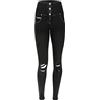 FREDDY - Jeans Wr.up® Vita Alta Eco Denim Navetta Spalmato Nero Con Strappi, Donna, Denim Nero, Large