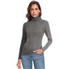 Qaffier Maglia da donna a maniche lunghe, casual, leggera, a collo alto, aderente, termica, strato base attivo, grigio scuro, XX-Large