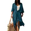 HYUET Copricostume da Bagno Donna Mare, Elegante Kimono Lungo Tinta Unita Donna Estivo Abito da Spiaggia Bikini Cover Up Cardigan Maniche Lungo Vestito Boho Kaftan Tunica Top per Vacanza