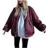 Goolecrimp Giacca da Baseball Universitaria da Donna Autunno e Inverno alla Moda Ampia Giacca da Lavoro Casual con Risvolto in Piedi, Cerniera Intera e Top Corto