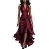 Generic Abito da donna elegante e festivo per donna, abito da sera in raso, con effetto avvolgente e asimmetrico, senza maniche, maxi abito da festa con fiocco