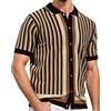 Eauptffy Camicia da uomo polo retrò a righe con bottoni, a maniche corte, da spiaggia, hawaiani, per il tempo libero, vintage, a maniche corte, anni '70, a contrasto, O nero., M