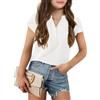 Haloumoning T-shirt Ragazze Manica Corta estate scollo a V Moda Tempo Libero Tinta unita T-shirt per Bambini Top T-shirt, bianco, 9-10 Anni